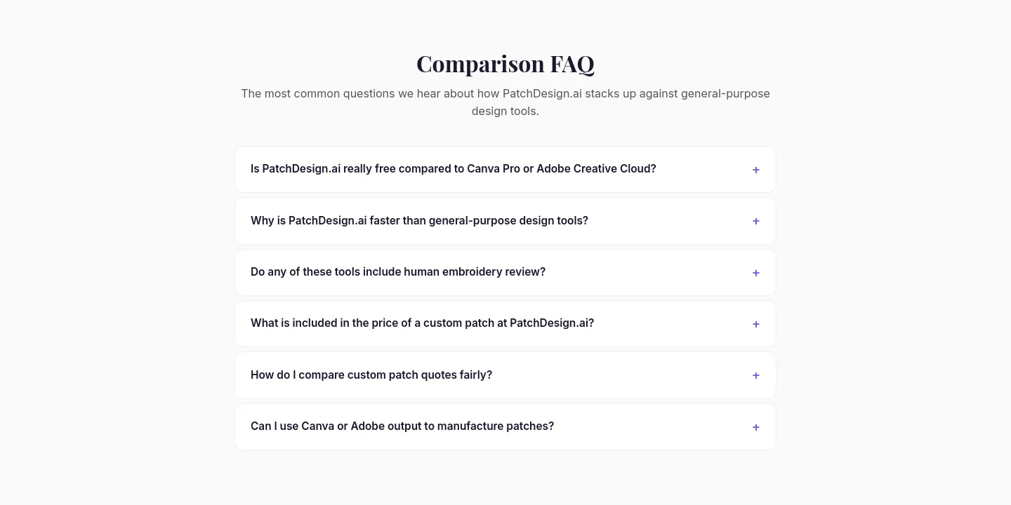 patchdesign.ai FAQ section