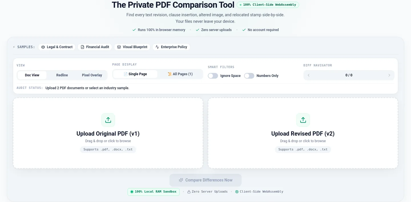 pdfcompare.app — a real Hero section