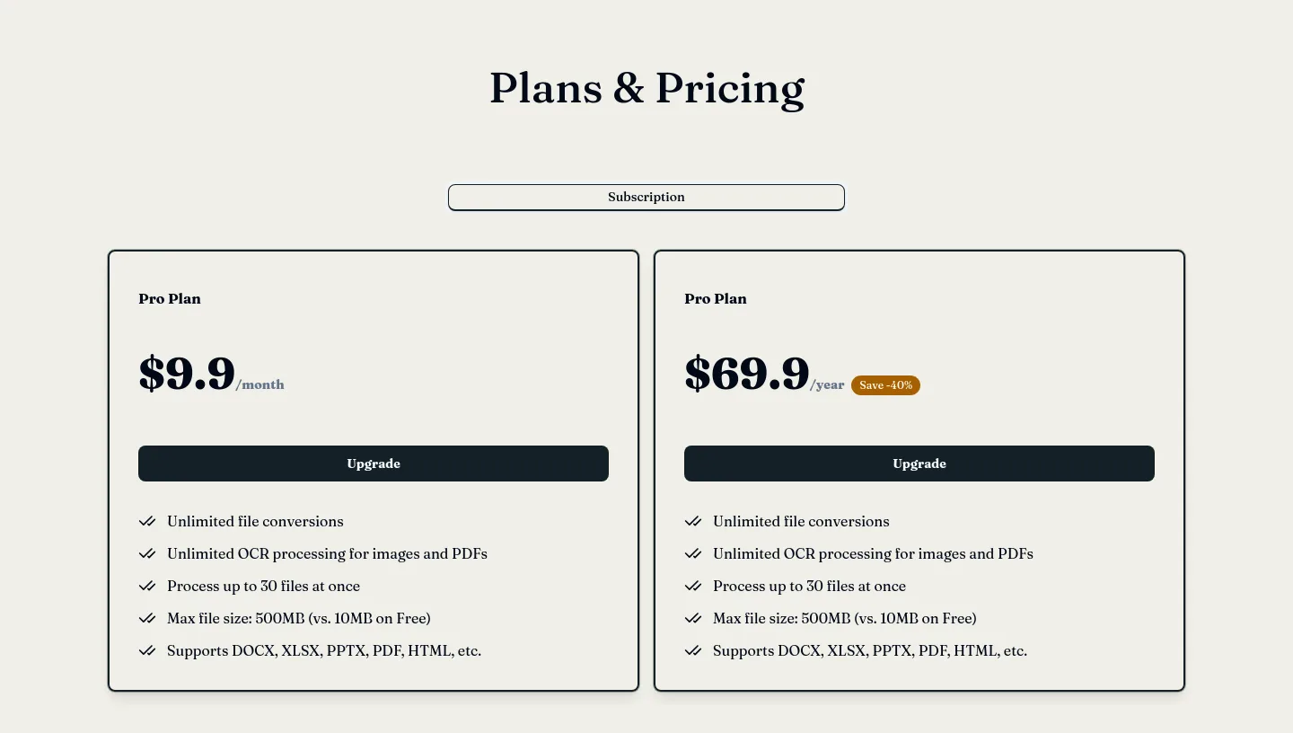 pdfinspector.online Pricing section
