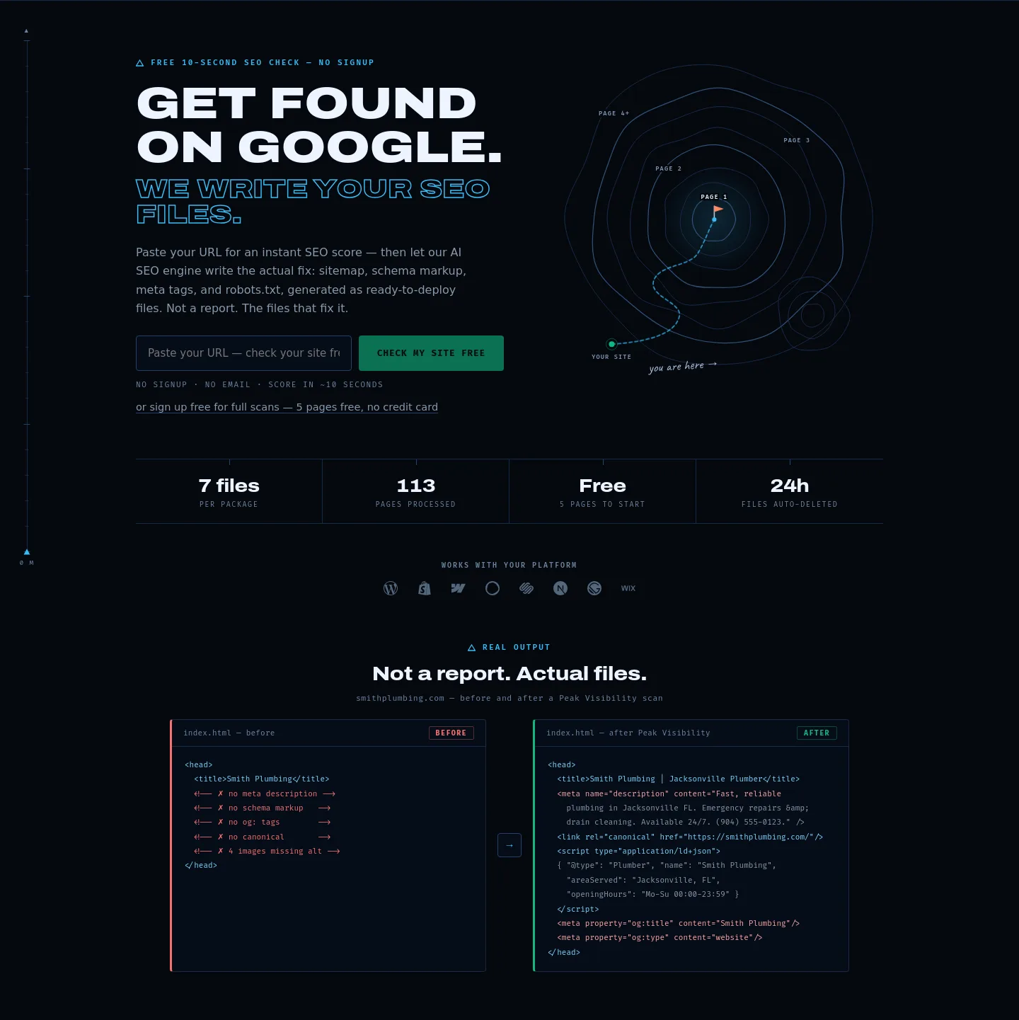 peakvisibility.io — a real Hero section