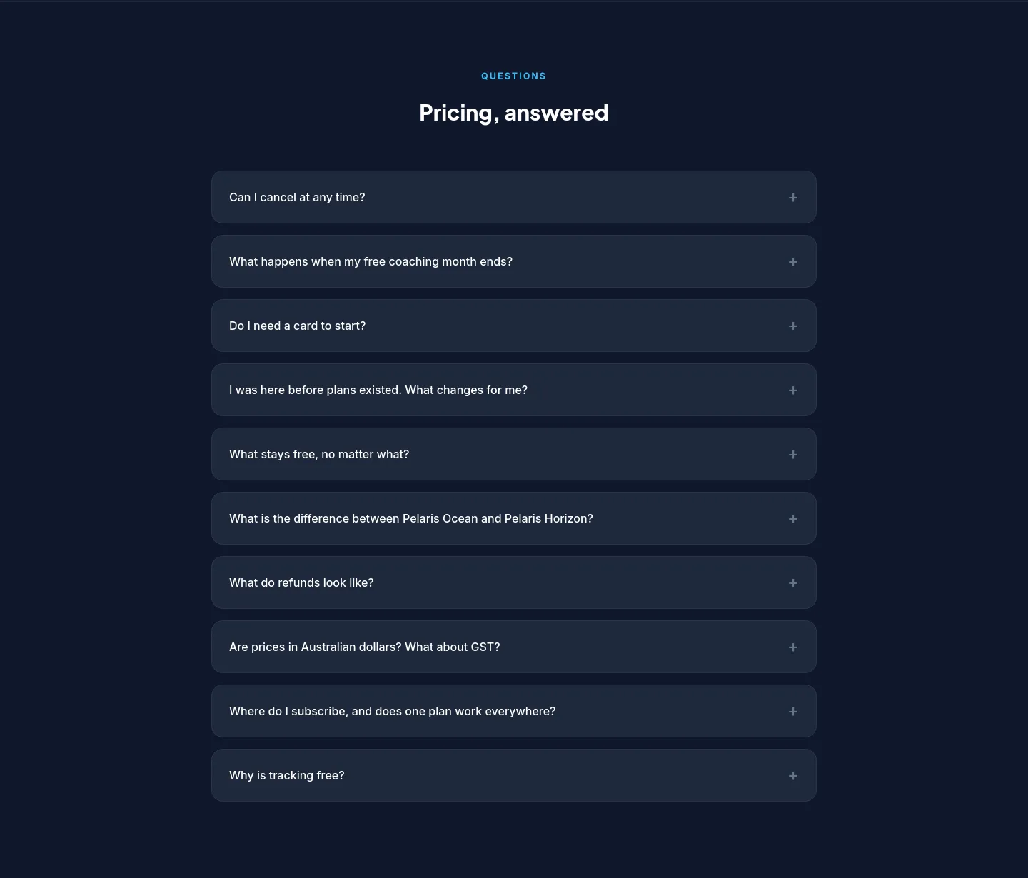 pelaris.io FAQ section
