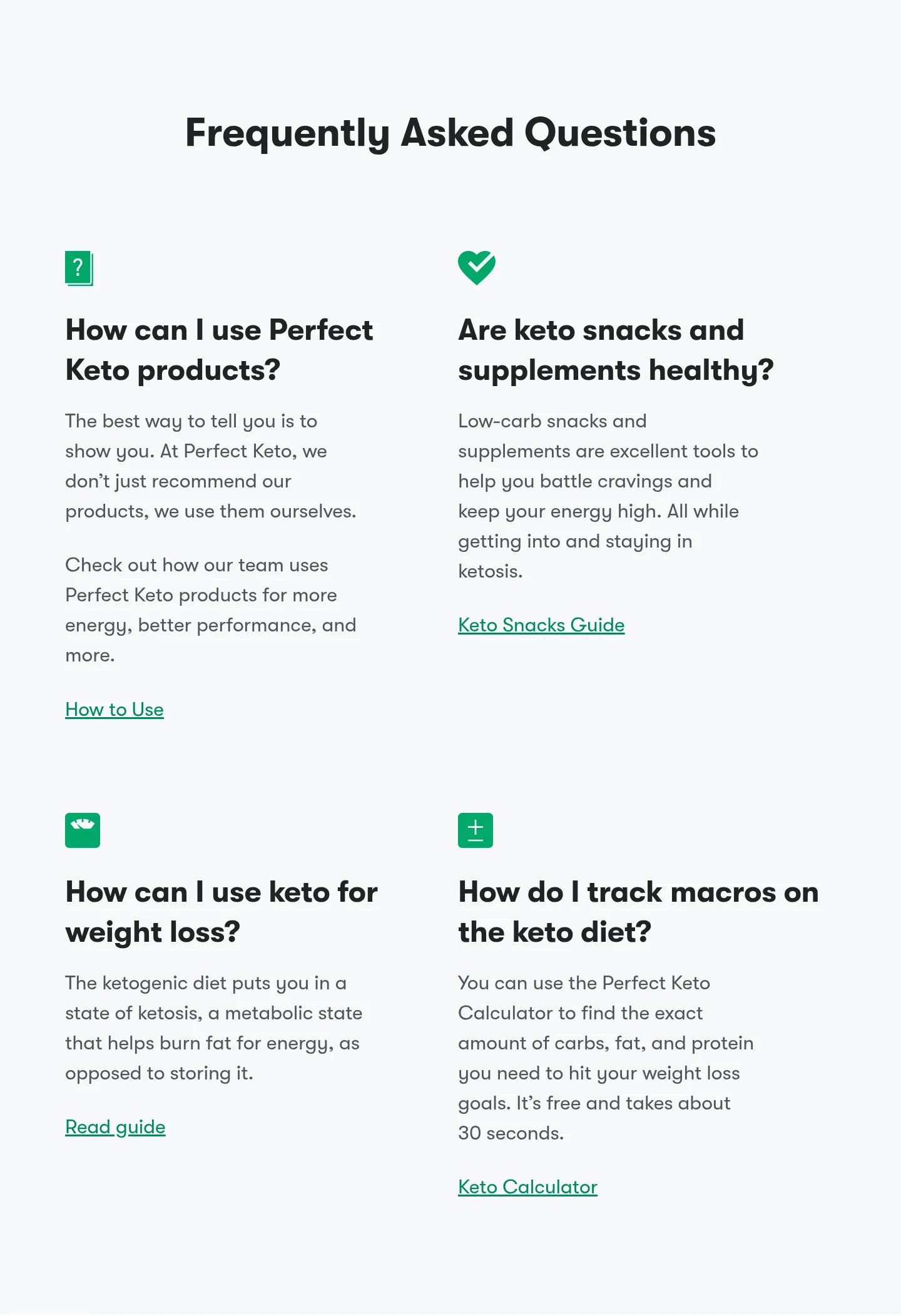 perfectketo.com — a real FAQ section