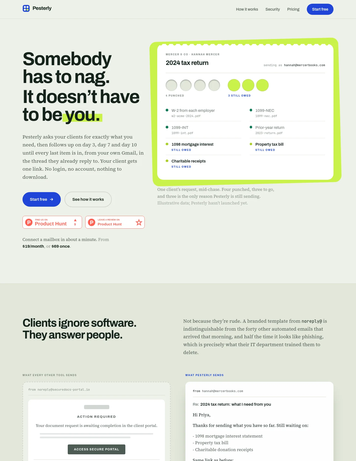 pesterly.com — a measured funnel