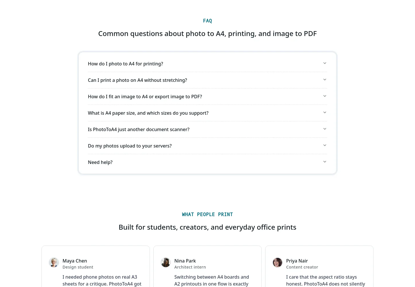 phototoa4.com FAQ section