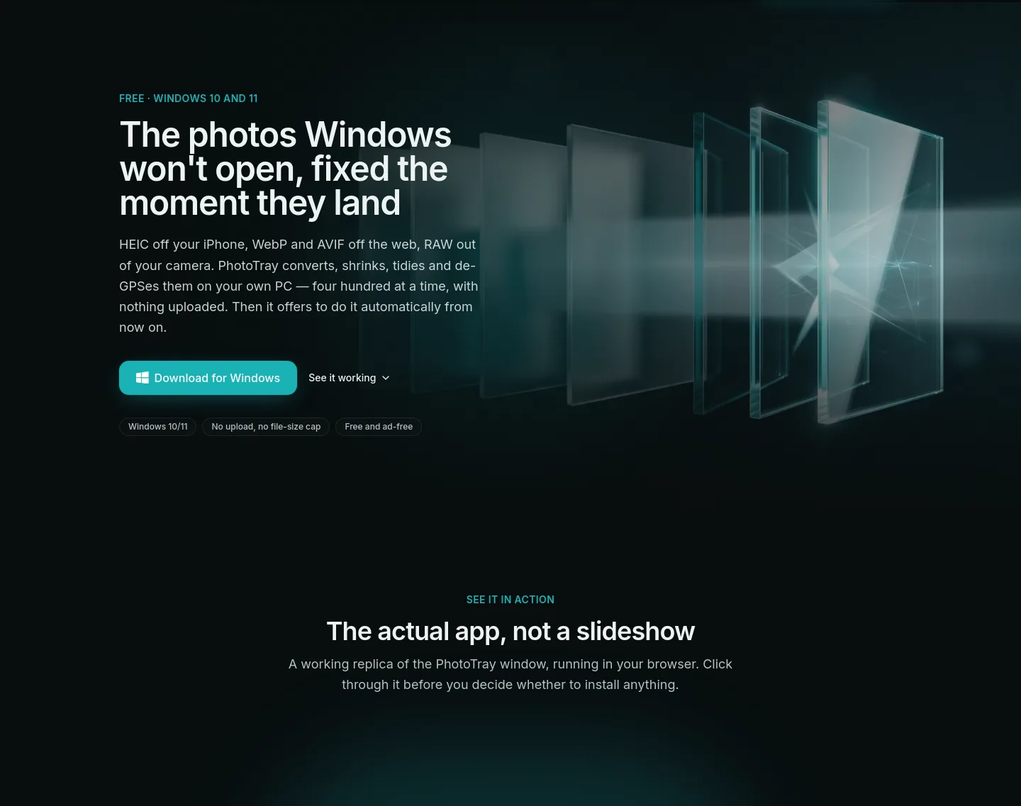 phototray.io — a real Hero section