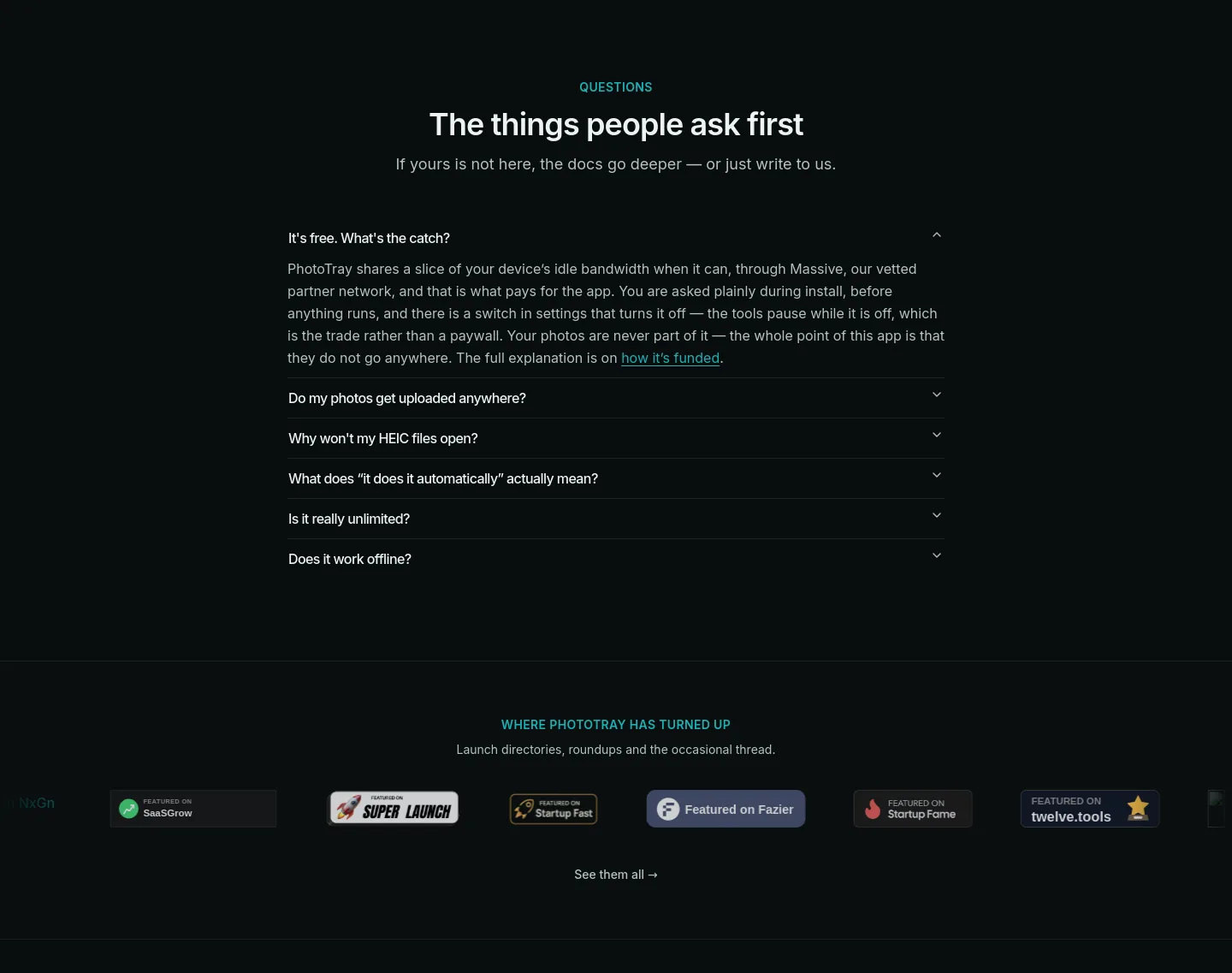 phototray.io FAQ section