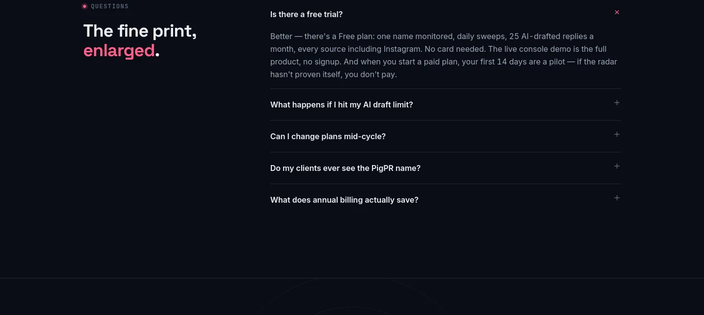 pigpr.com — a real FAQ section