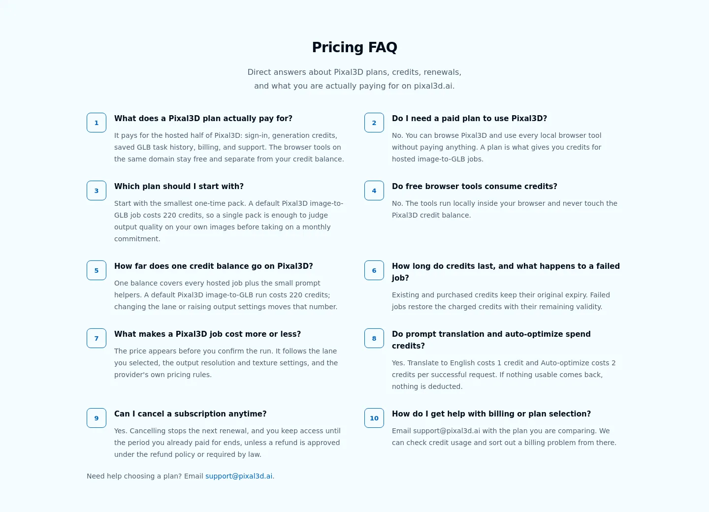 pixal3d.ai — a real FAQ section