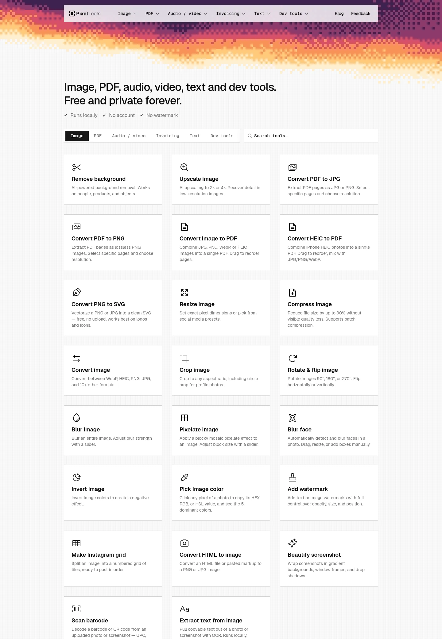 pixeltools.io — a real Hero section