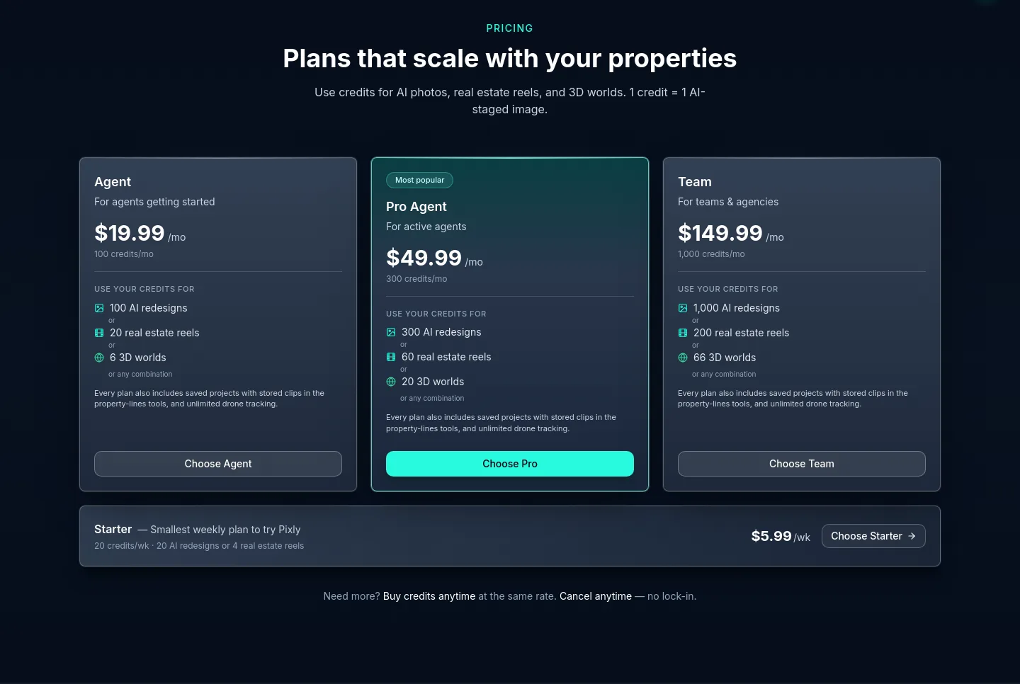 pixly.app Pricing section