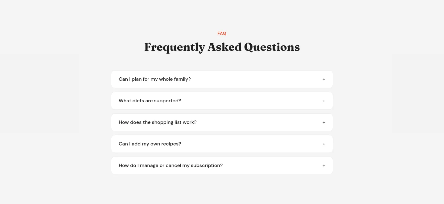 plannymeals.com — a real FAQ section