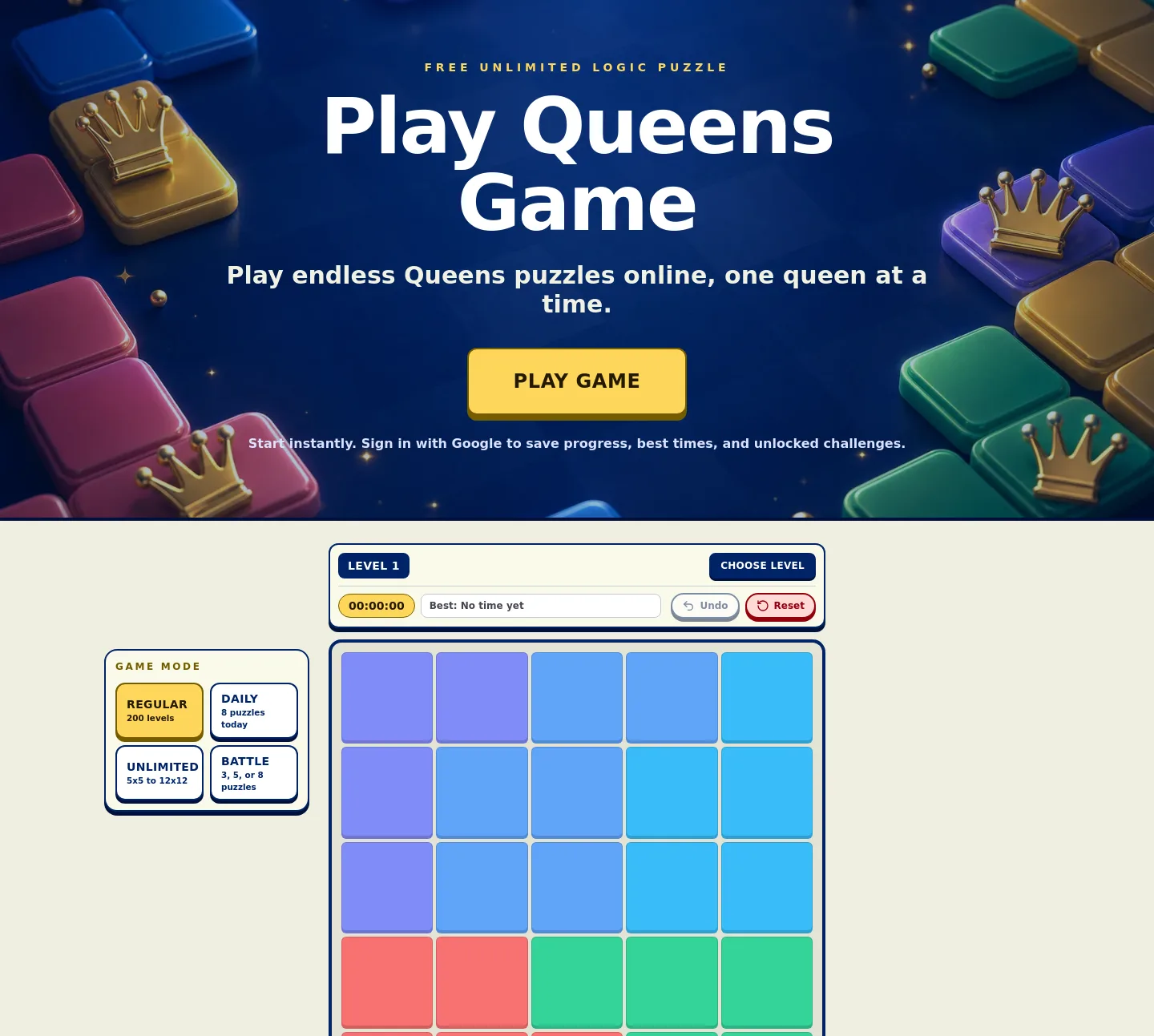 playqueensgame.org — a real Hero section