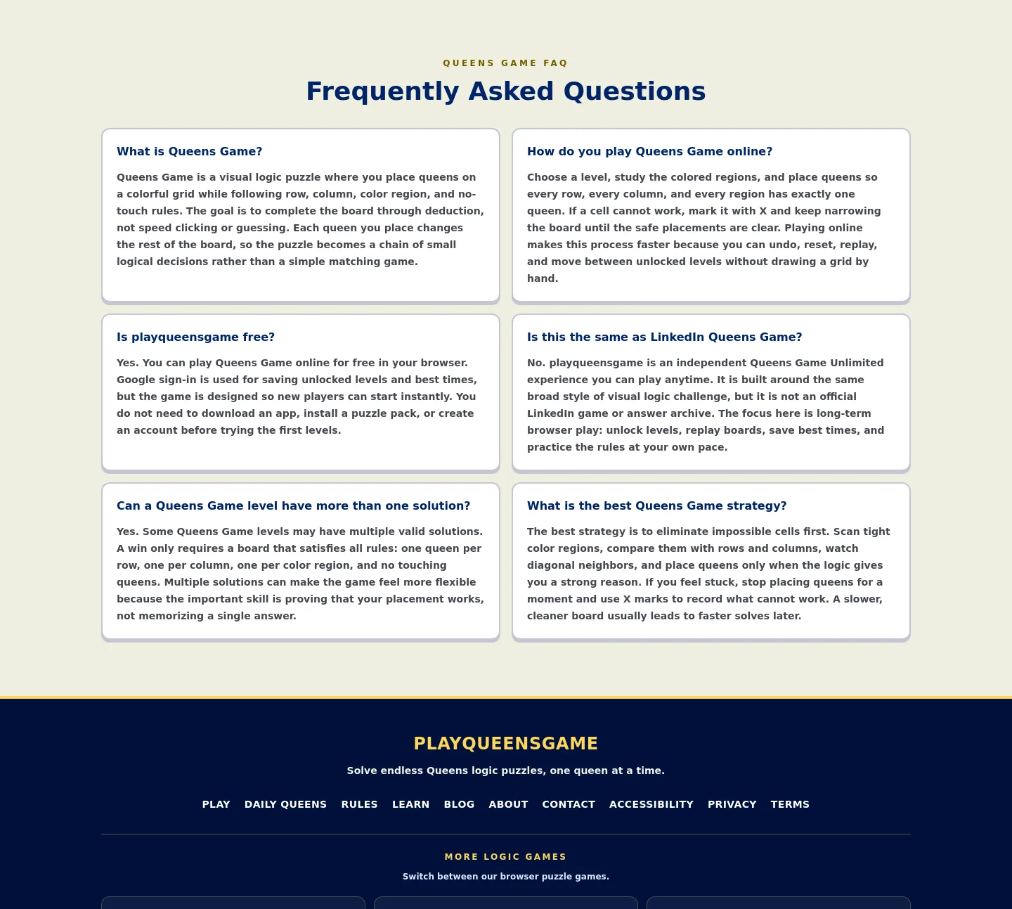 playqueensgame.org — a real FAQ section