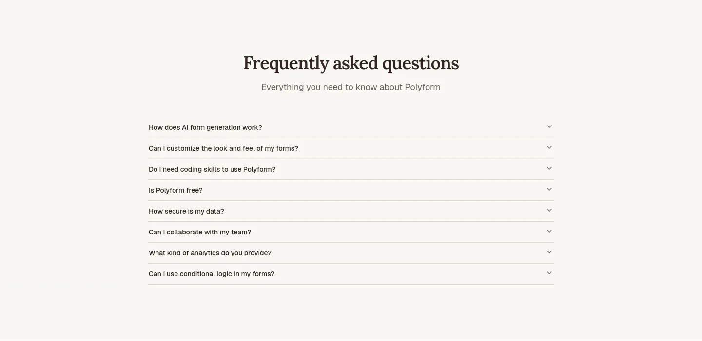 polyform.to — a real FAQ section