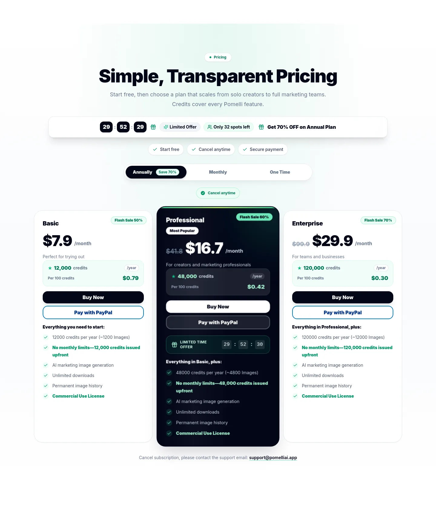 pomelliai.app Pricing section