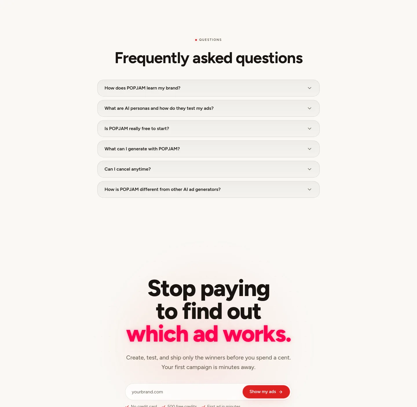 popjam.io — a real FAQ section