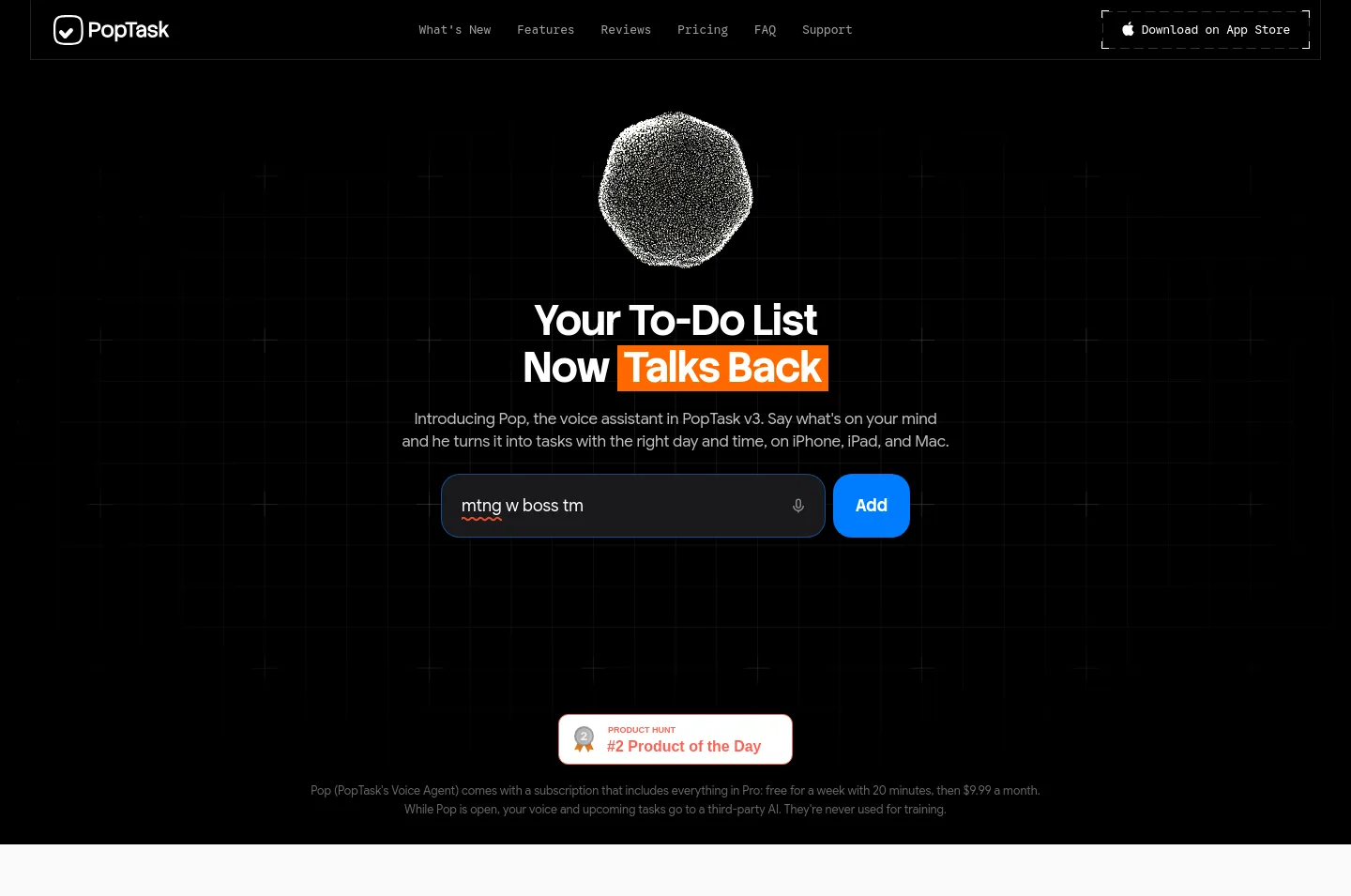 poptask.bar — a real Hero section