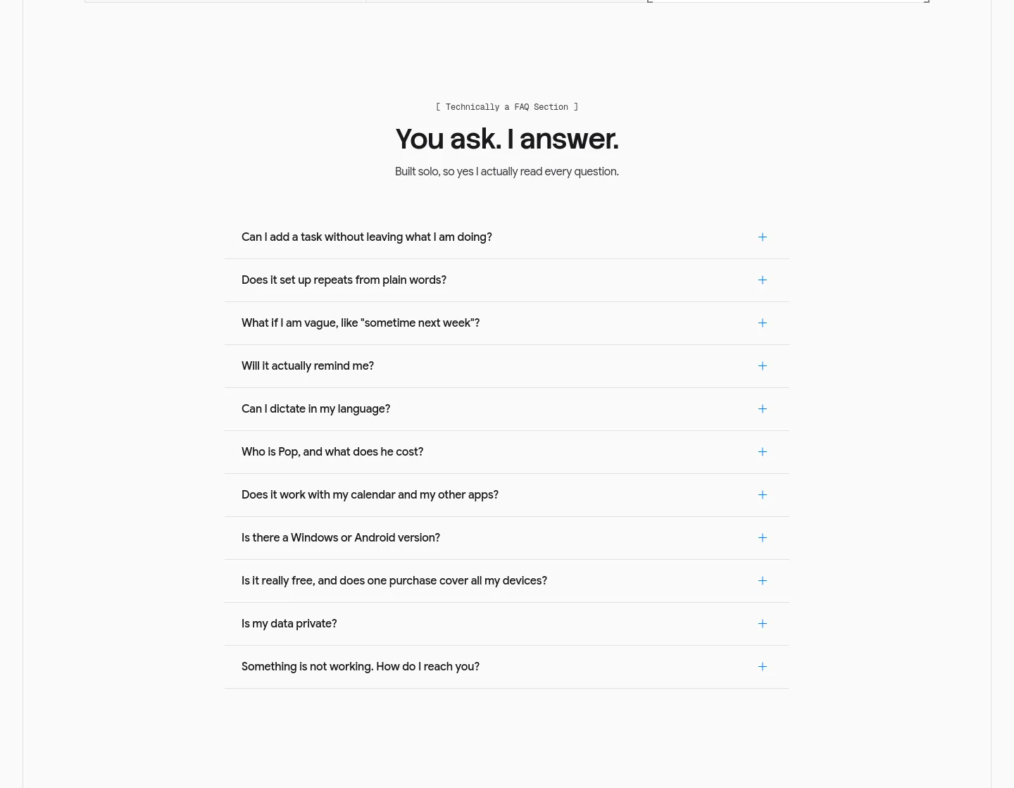poptask.bar — a real FAQ section