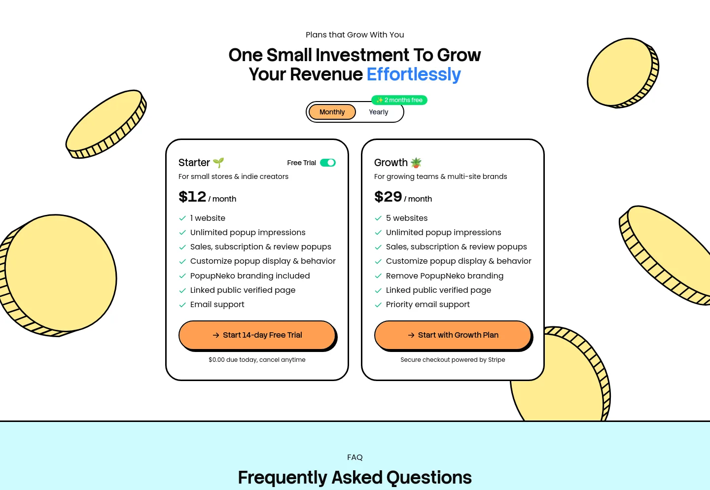 popupneko.com — a real Pricing section