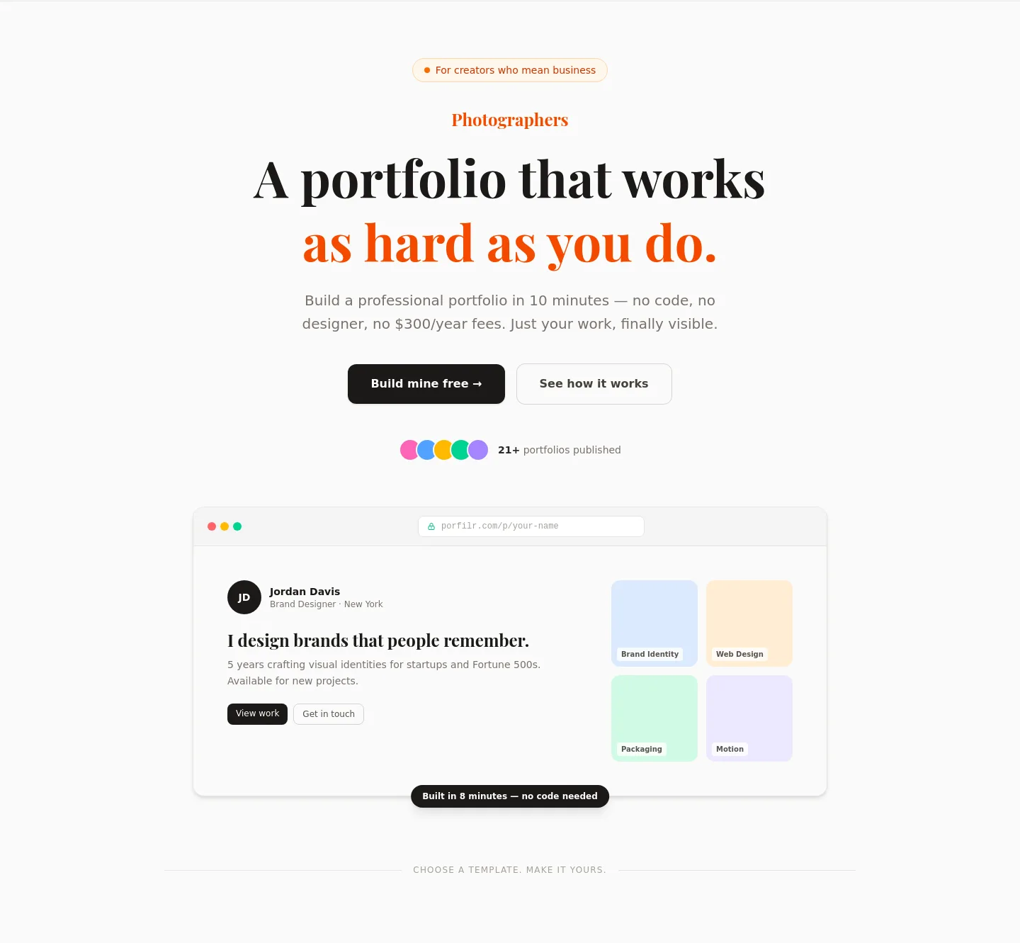 porfilr.com — a real Hero section