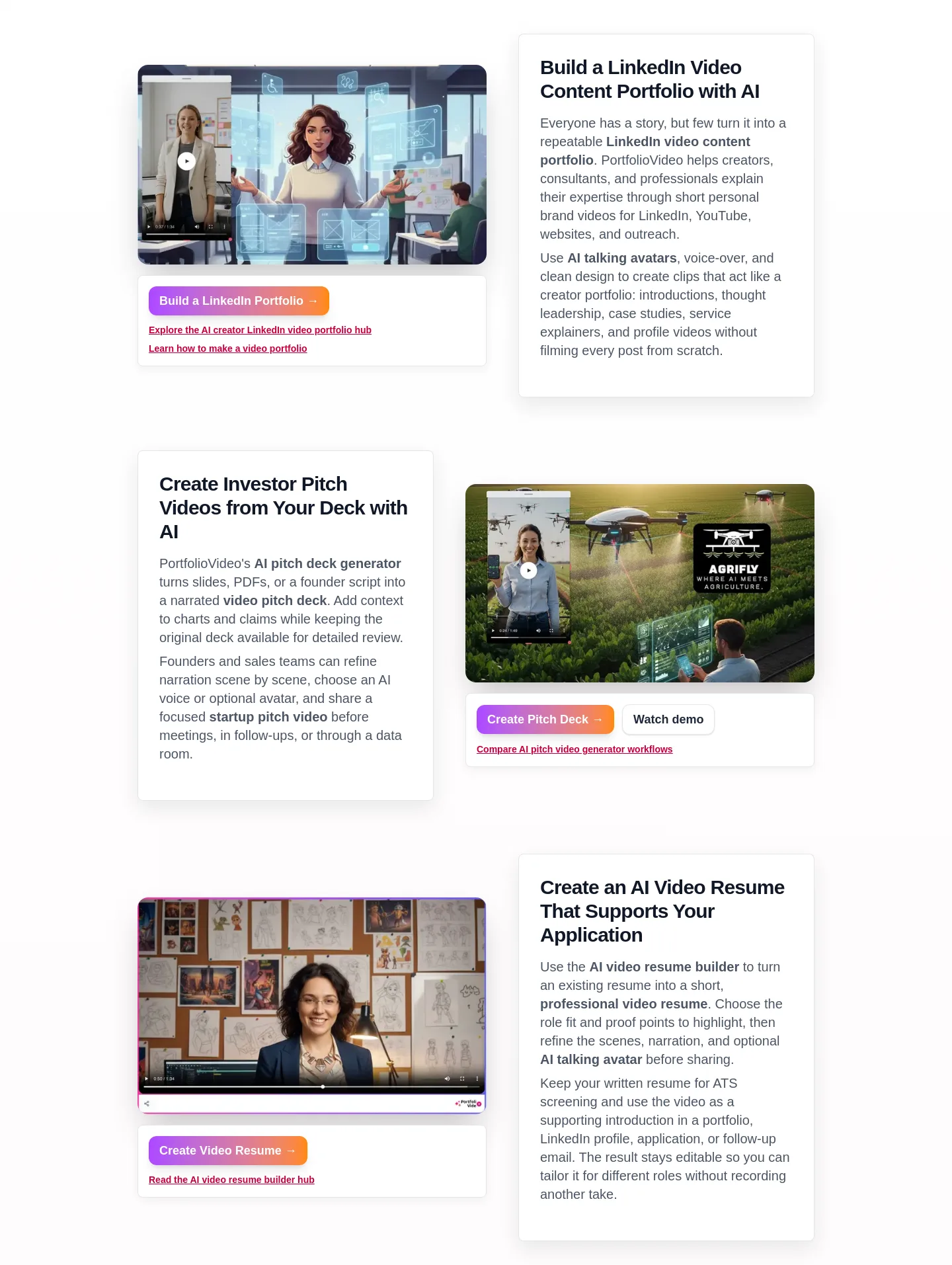 portfoliovideo.com Features section