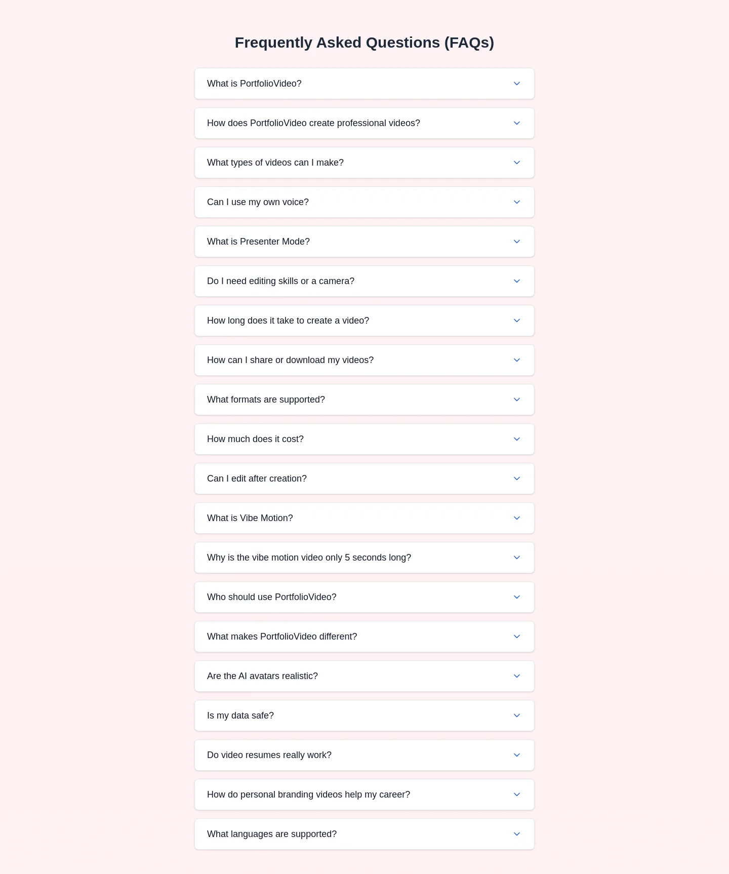 portfoliovideo.com — a real FAQ section