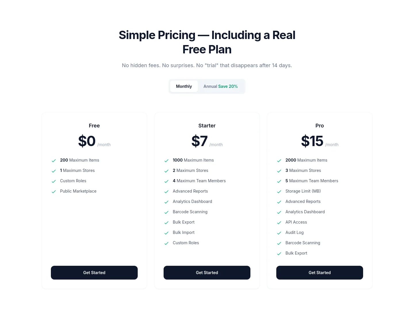 posforshops.com Pricing section