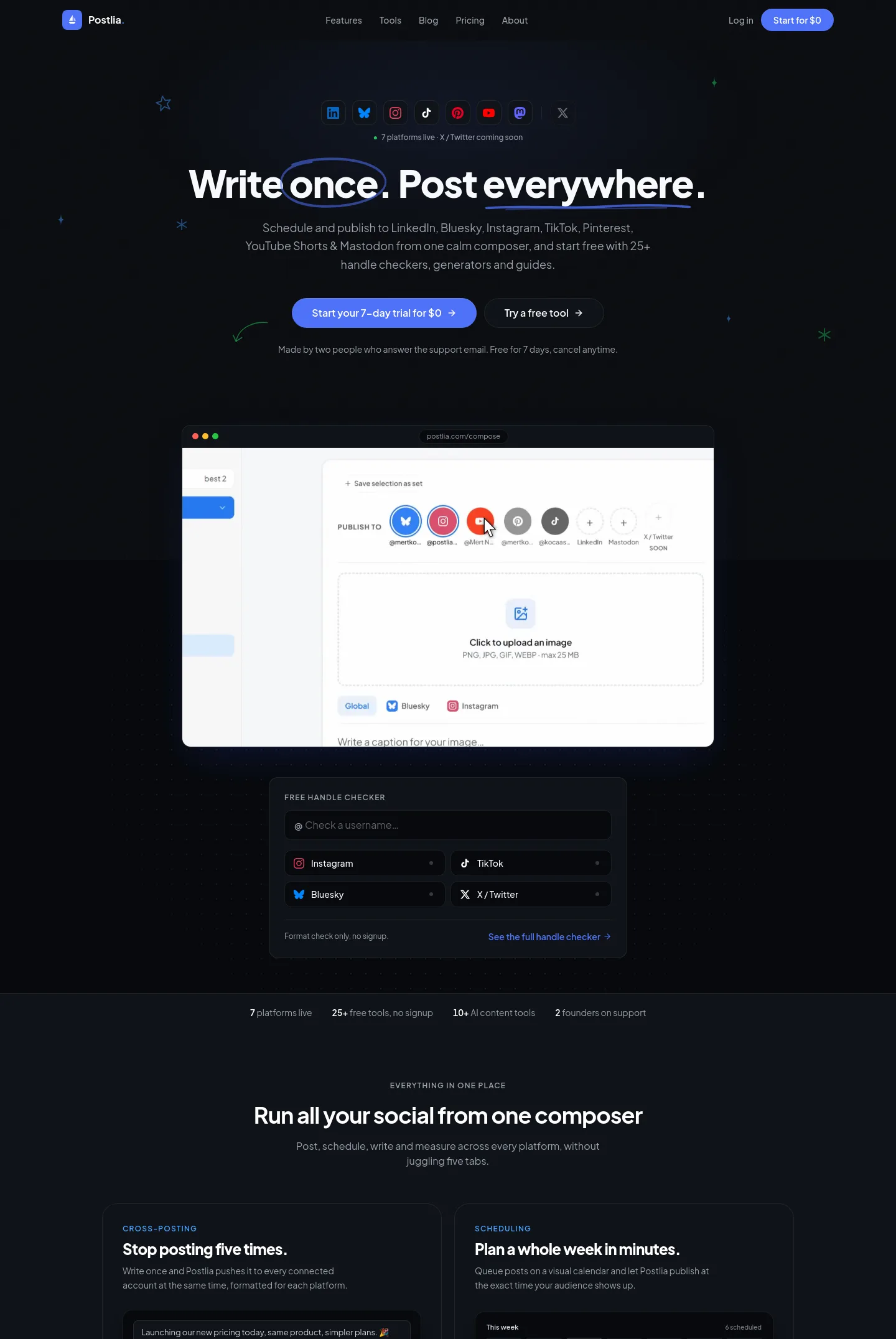 postlia.com — a measured funnel