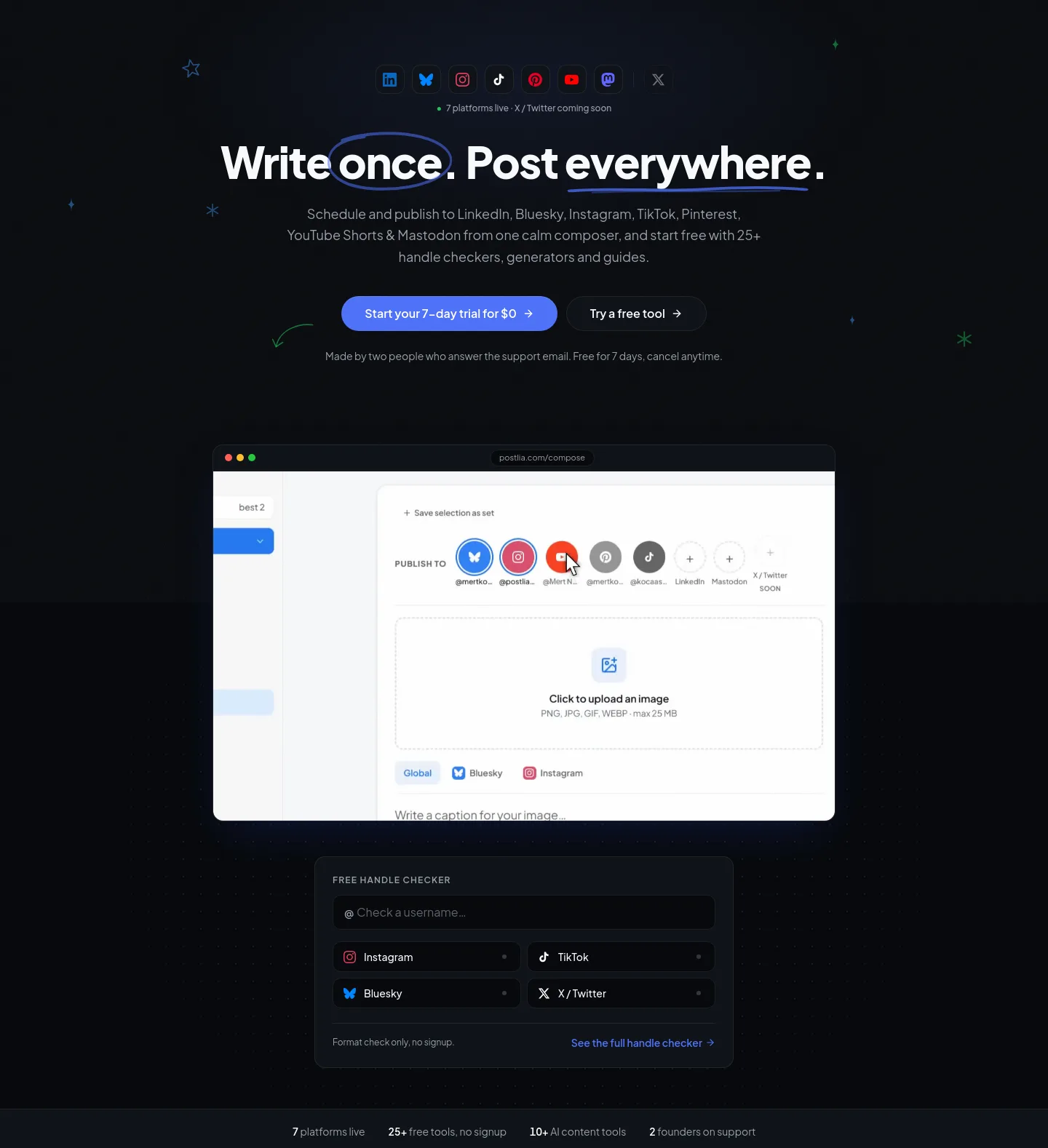 postlia.com Hero section