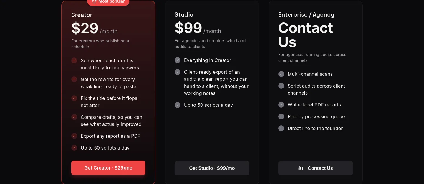 prepublish.ai — a real Pricing section