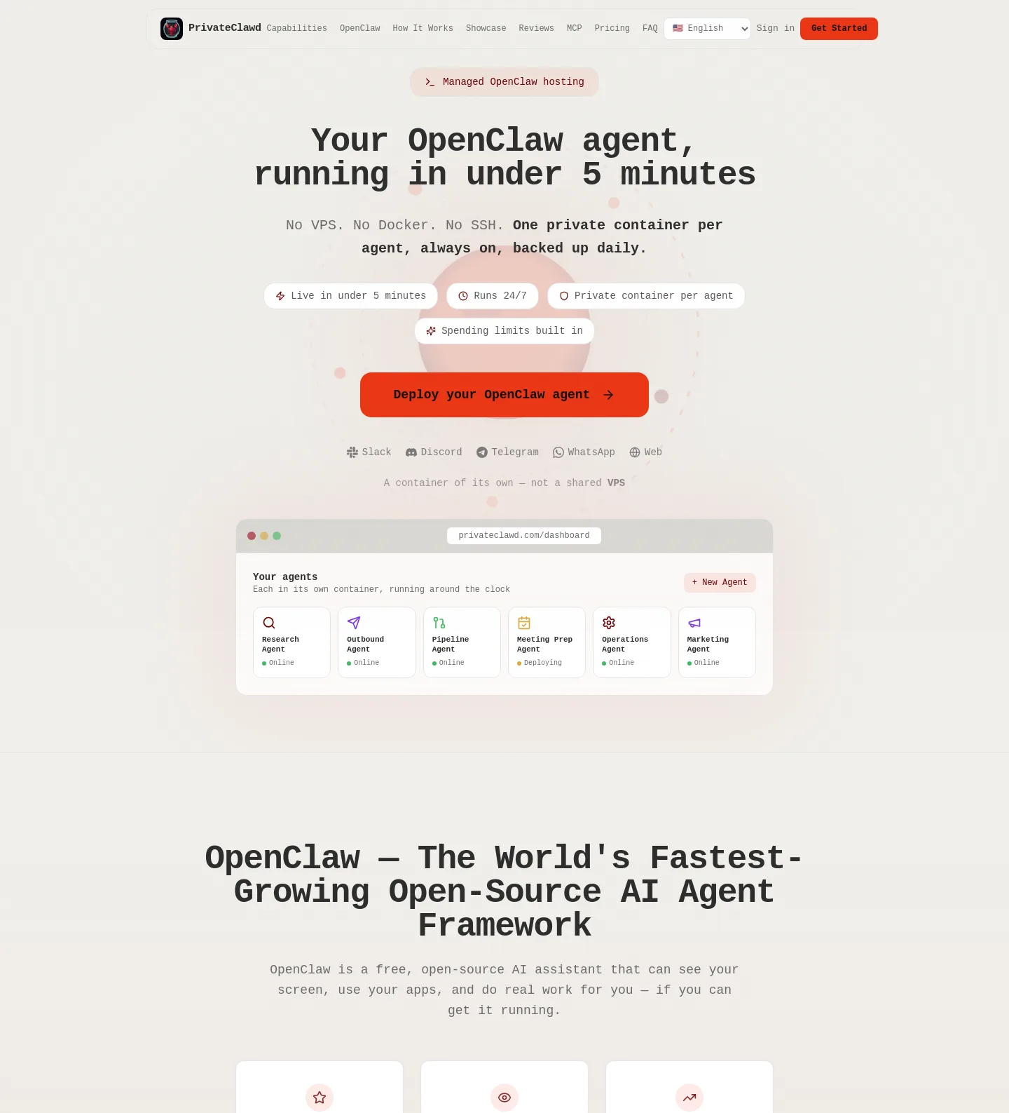 privateclawd.com Hero section