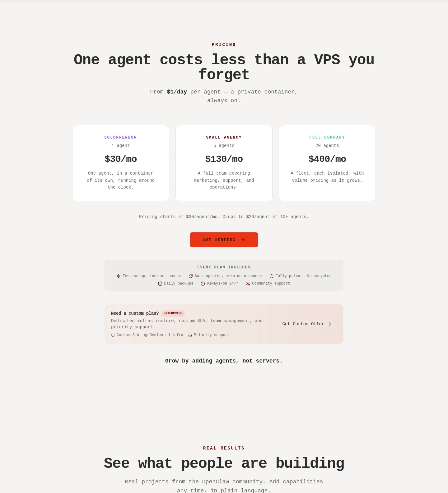 privateclawd.com Pricing section