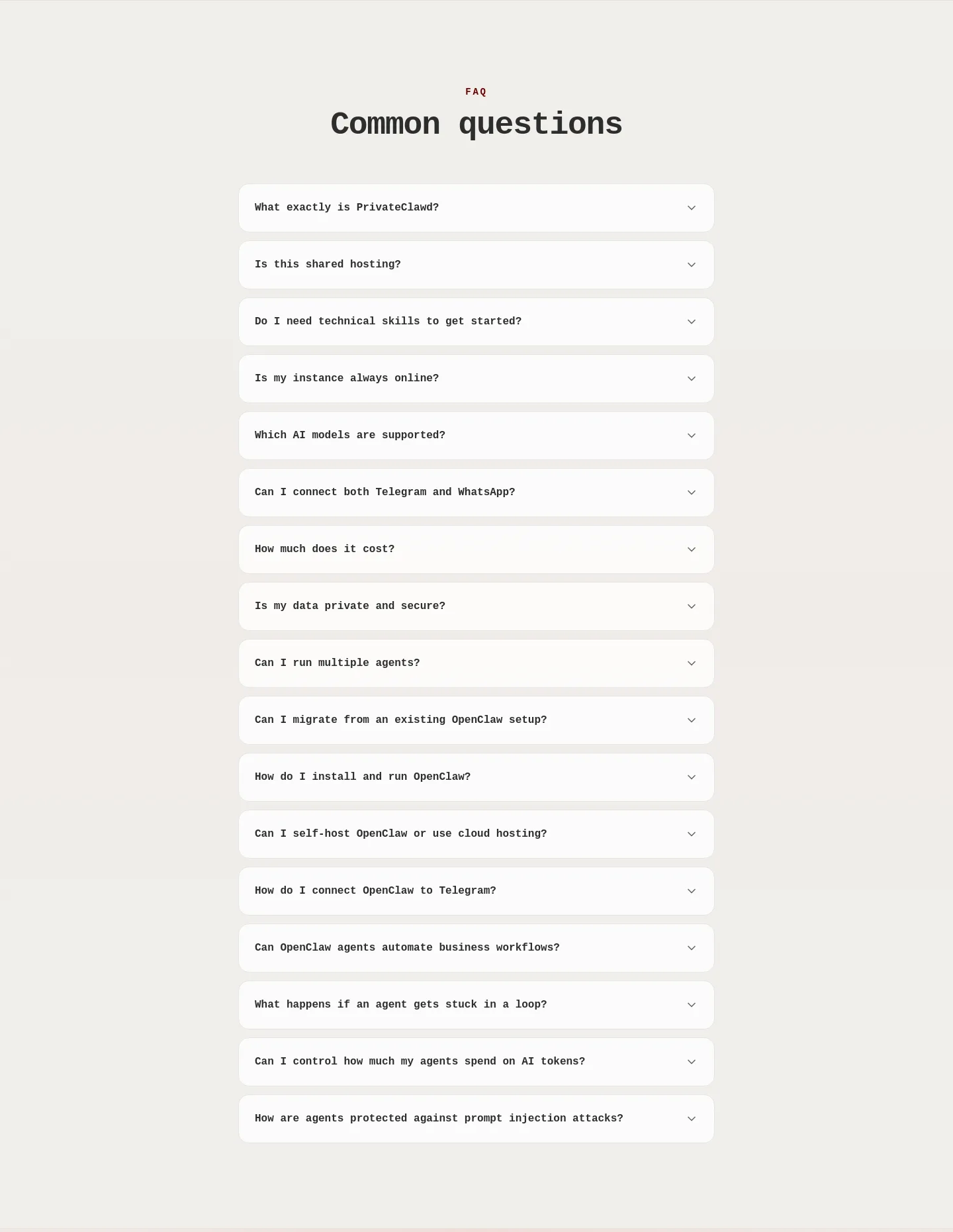 privateclawd.com FAQ section