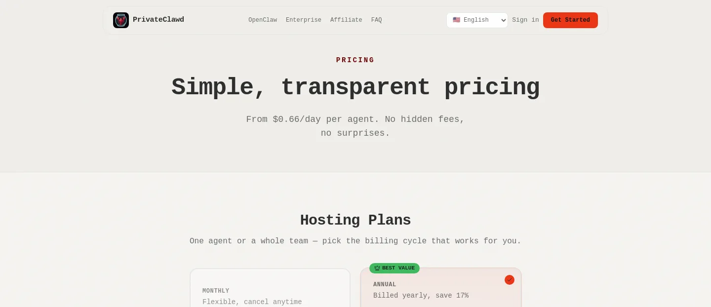 privateclawd.com Hero section