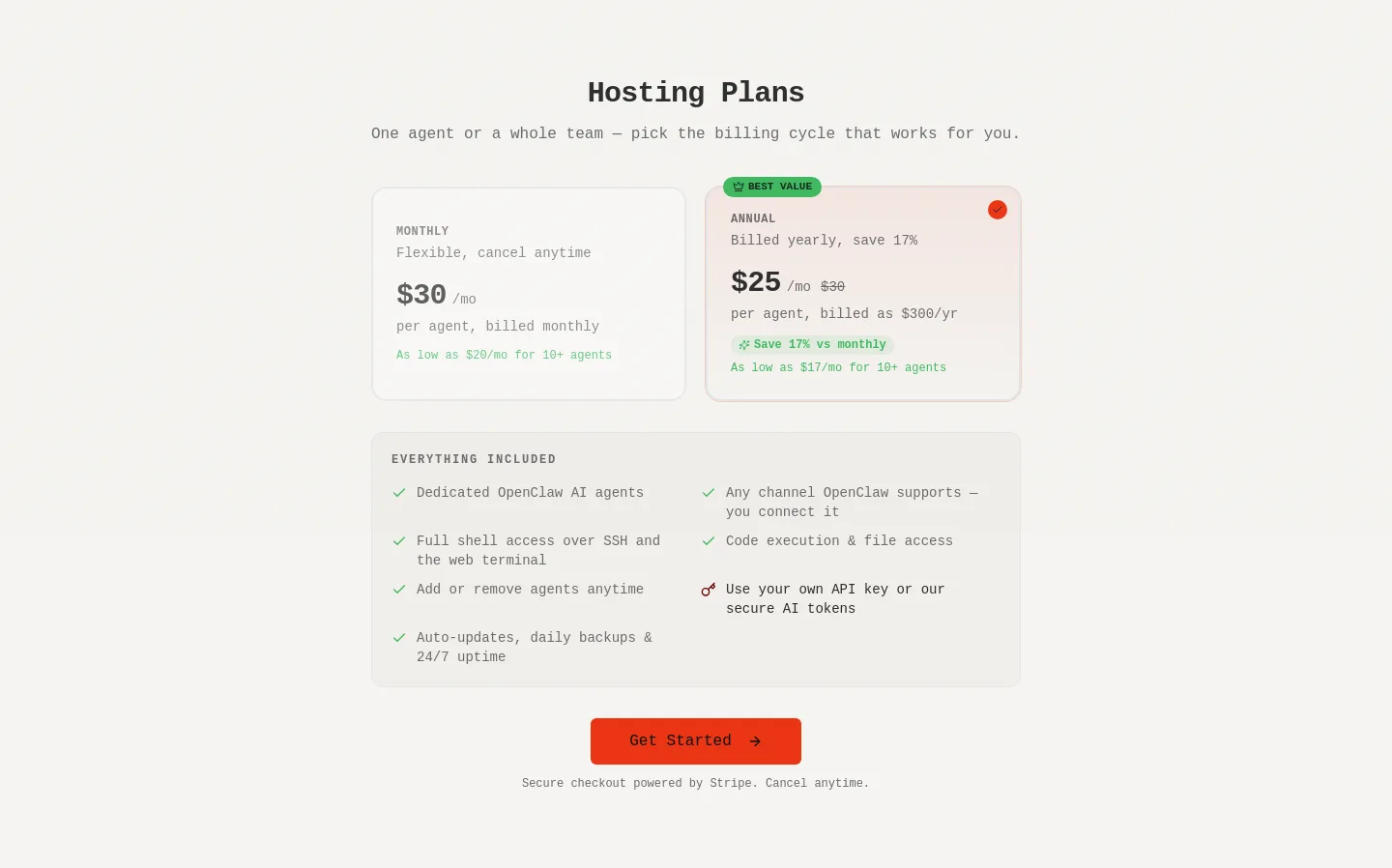 privateclawd.com Pricing section