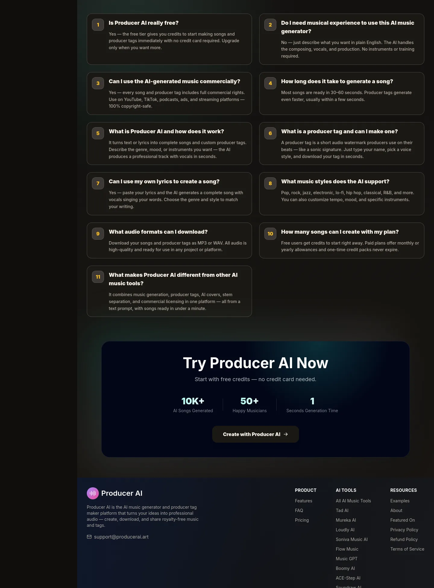producerai.art FAQ section