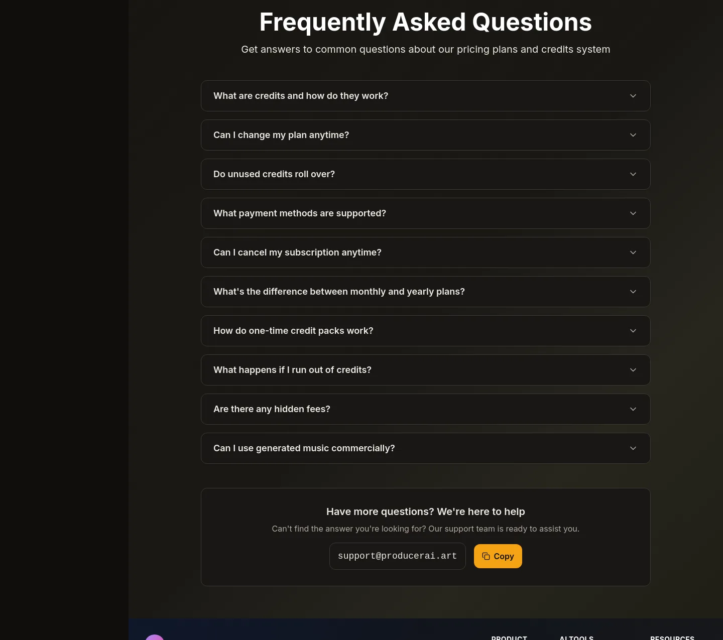 producerai.art FAQ section