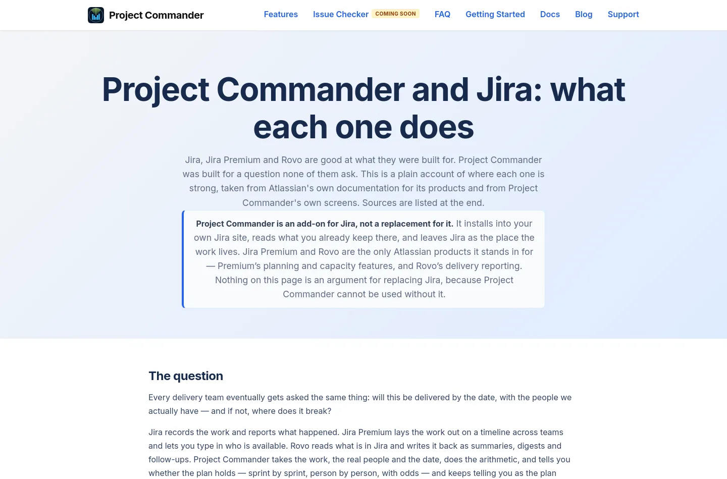 projectcommander.app — a real Hero section