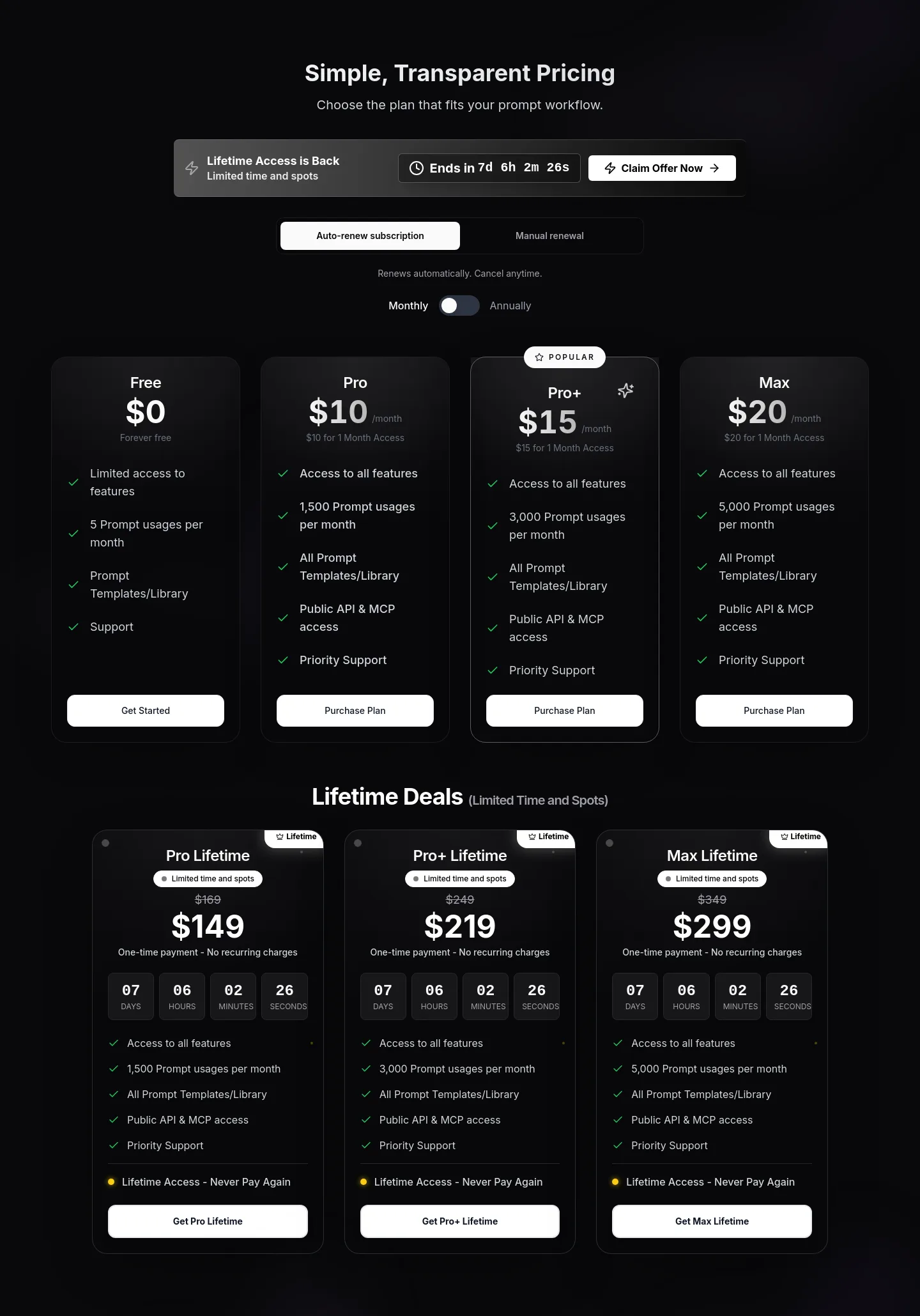 promptessor.com Pricing section