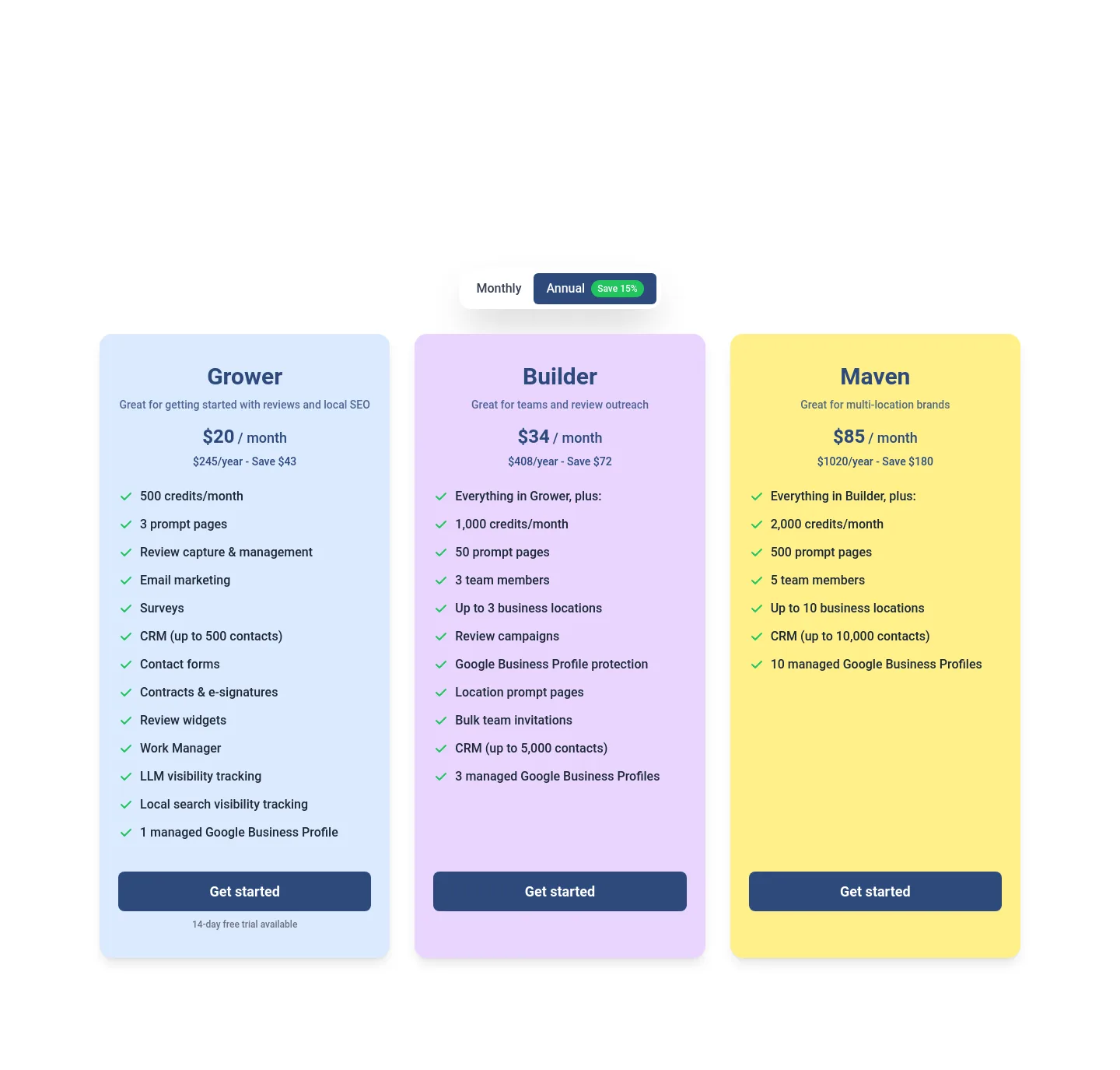 promptreviews.app Pricing section