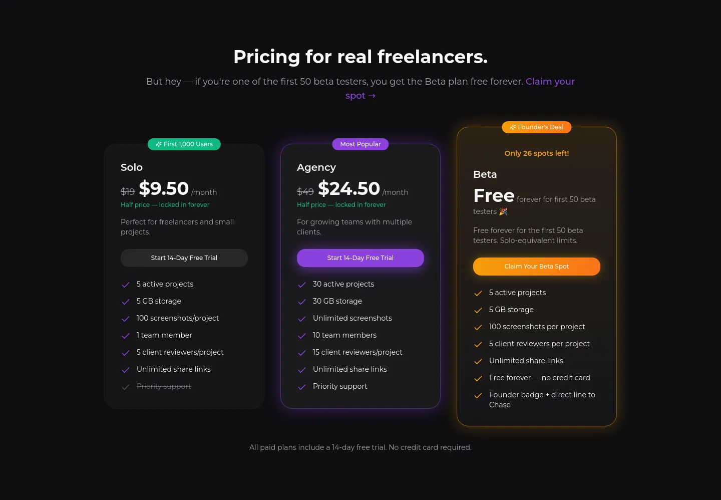 proofapp.io — a real Pricing section