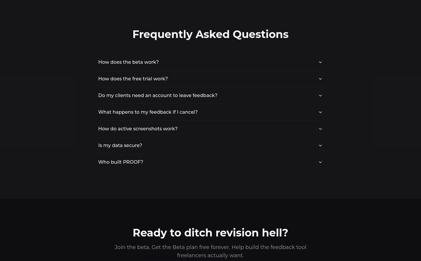 proofapp.io — a real FAQ section