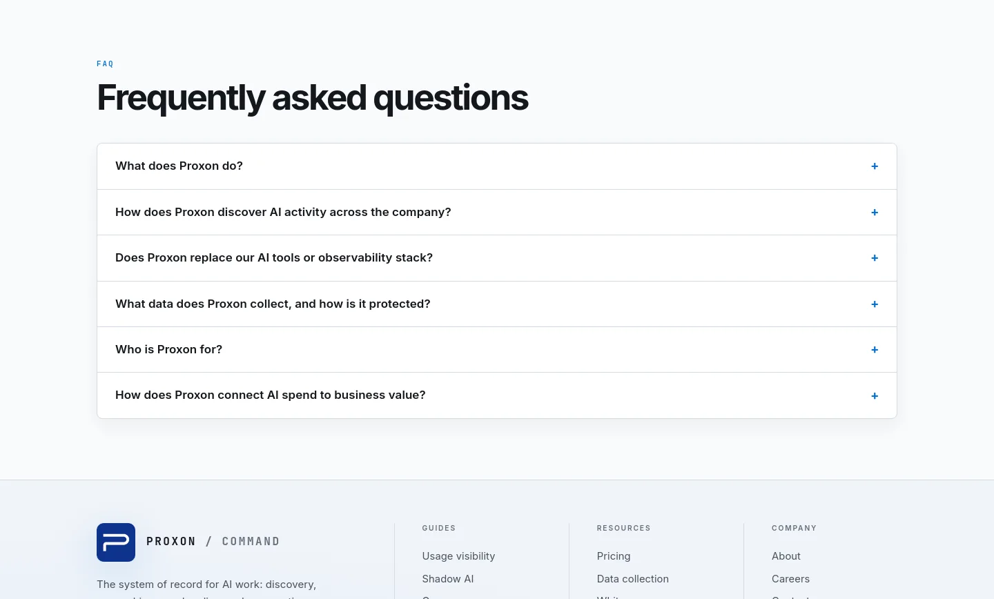 proxon.ai FAQ section