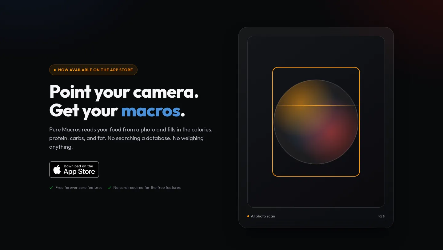 puremacros.app — a real Hero section