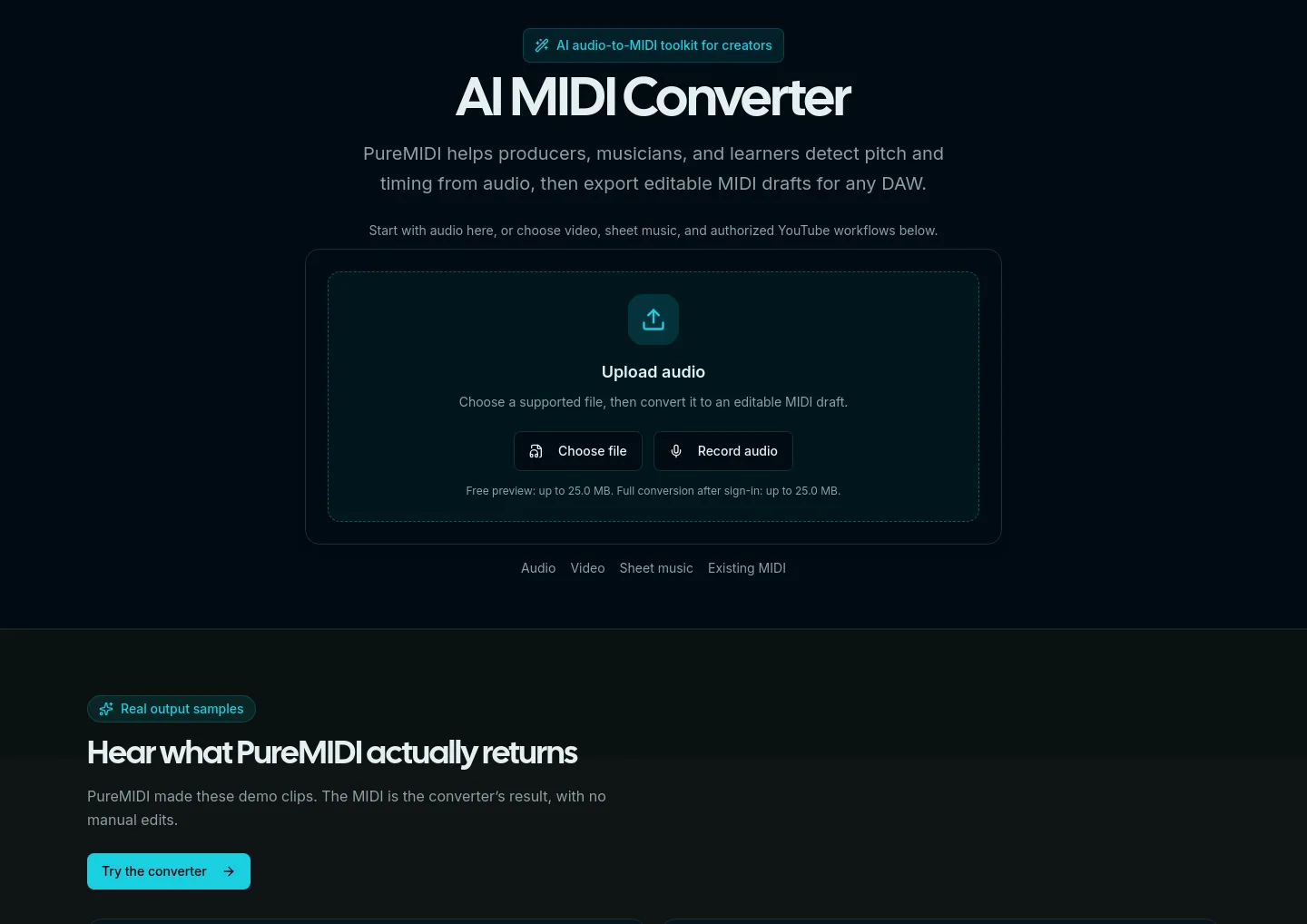puremidi.com — a real Hero section
