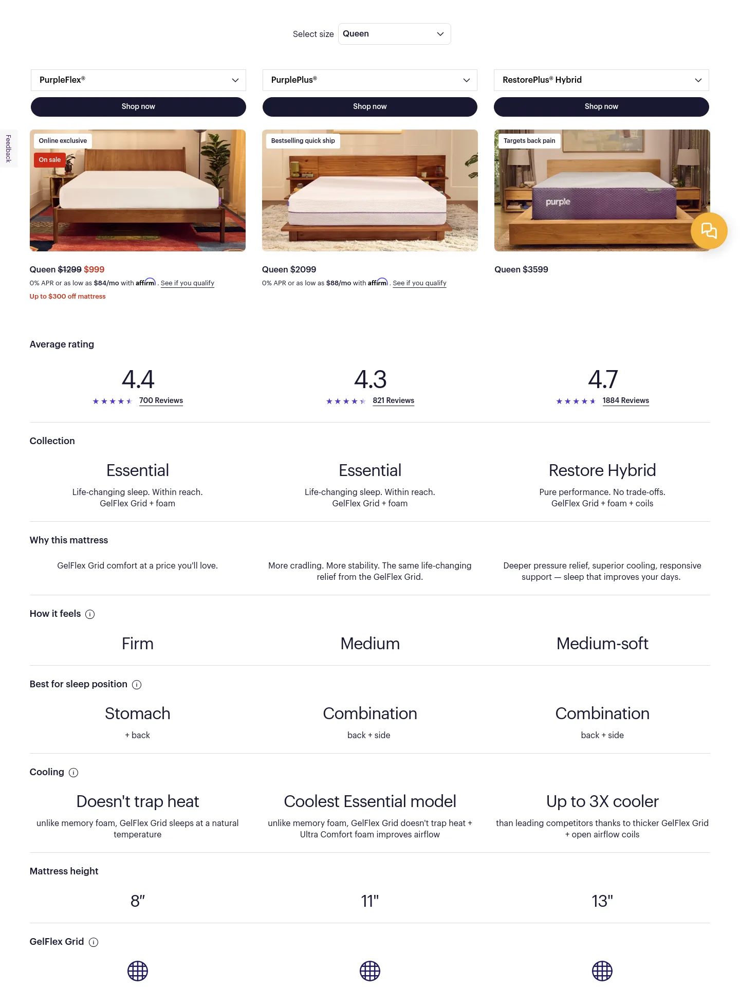 purple.com Pricing section