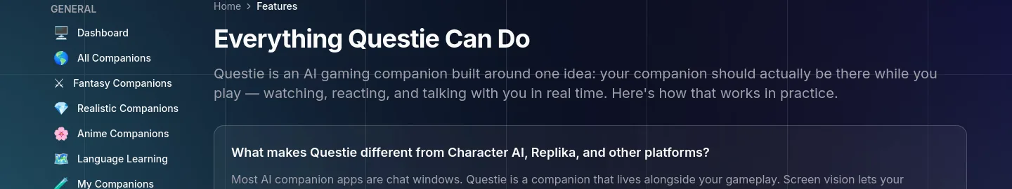 questie.ai Hero section