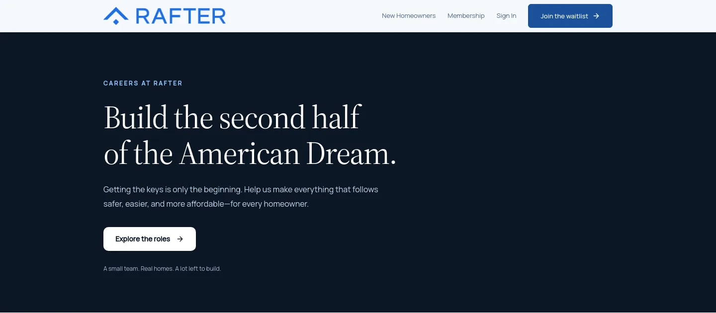 rafterhome.com — a real Hero section