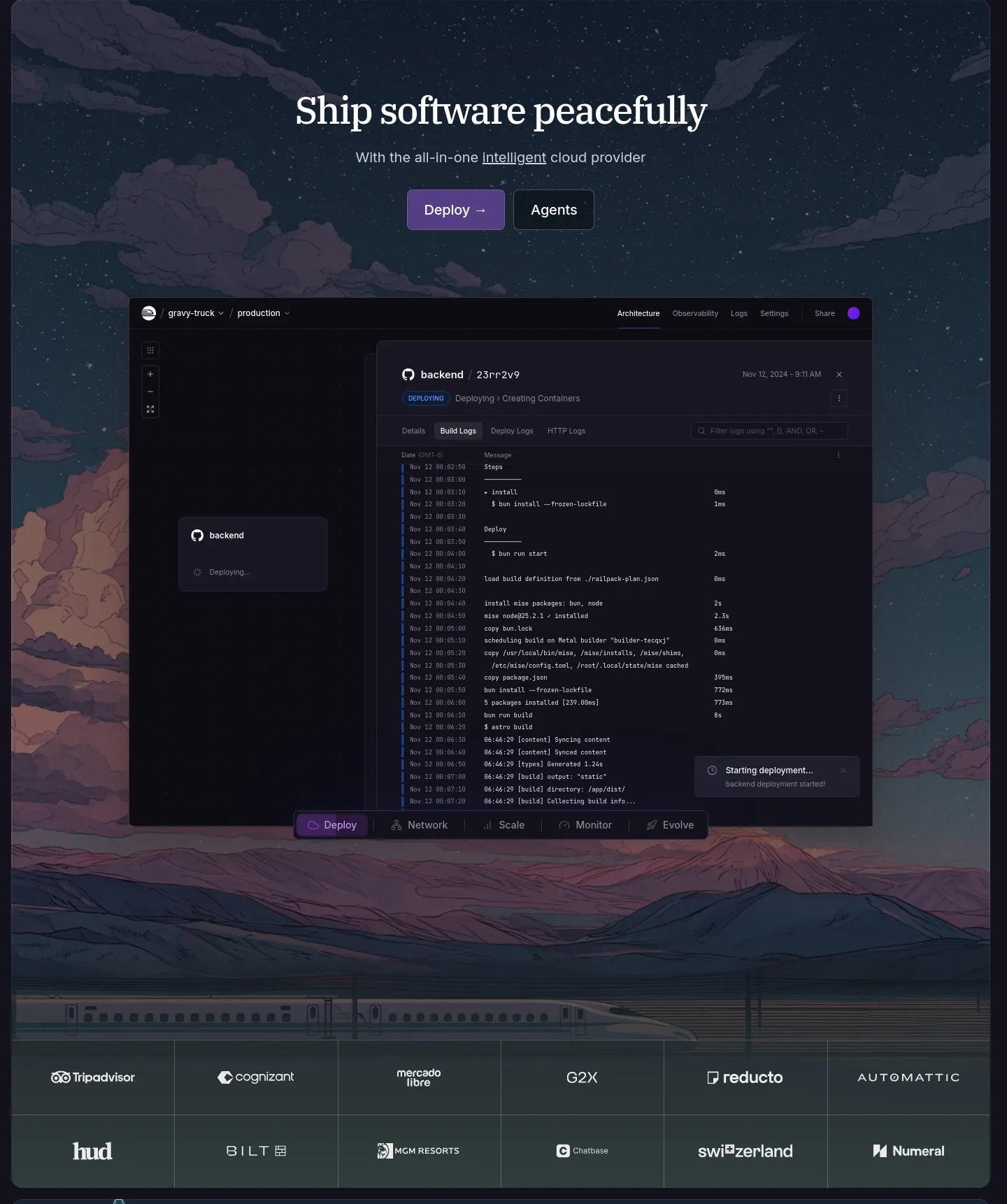 railway.app Hero section