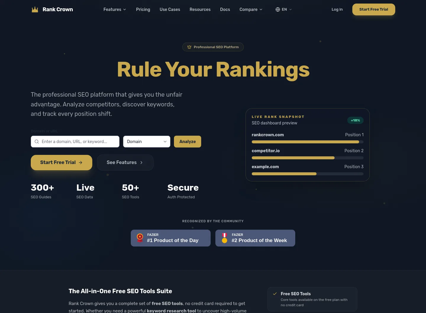 rankcrown.com Hero section